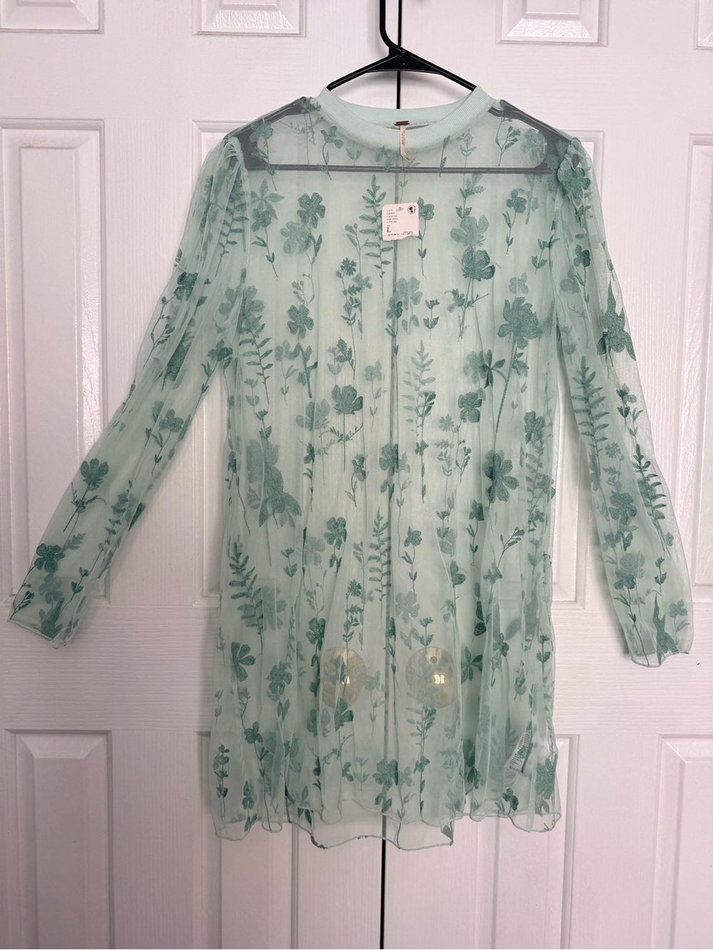 Free People Mint Floral Embroidered Mesh Dress Large NWT Cottagecore Boho